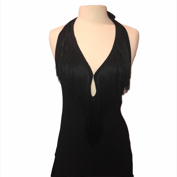 Agent Provocateur Black Halter Fringe Slit Dress - Picture 2 of 5